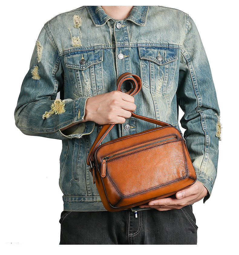 Men's shoulder bag Genuine cowhide leather large capacity simple crossbody bag for men 