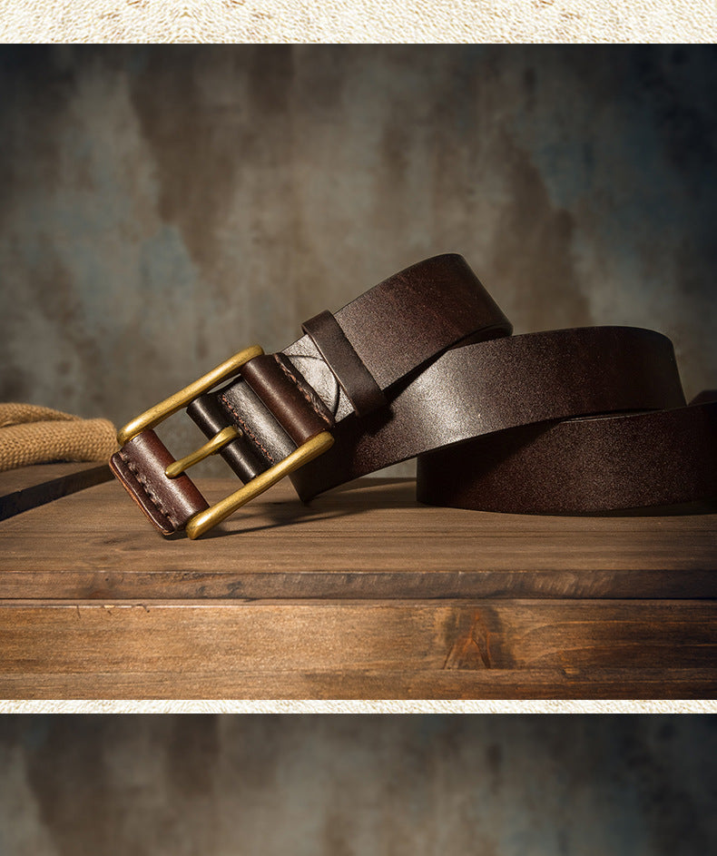 Men's Belt Handmade Cowhide Genuine Leather Copper Needle Buckle Casual Fashion Men's Belt 