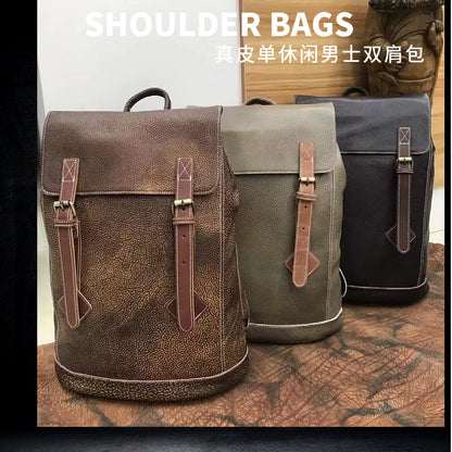 Men's backpack genuine cowhide leather commuting casual fashion large capacity travel bag for men 