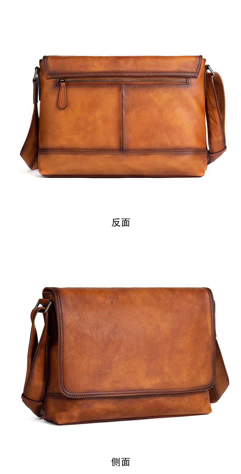 Men's Shoulder Bag Genuine Cowhide Leather Retro Casual Male Crossbody Bag 