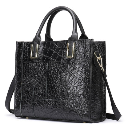 Women's Handbag Crocodile Print Tote Bag Genuine Leather Splice Retro Fashion Shoulder Bag.Pochette