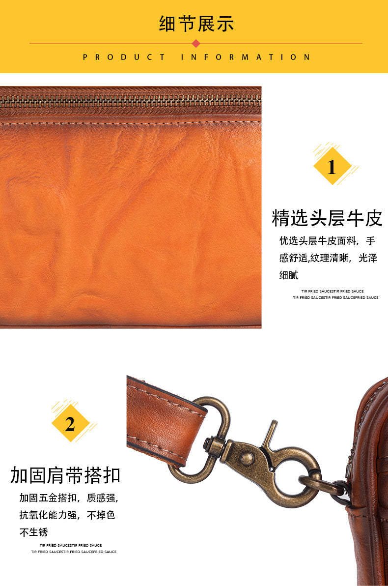 Men's Shoulder Bag Genuine Cowhide Leather Retro Crossbody Bag for Men 