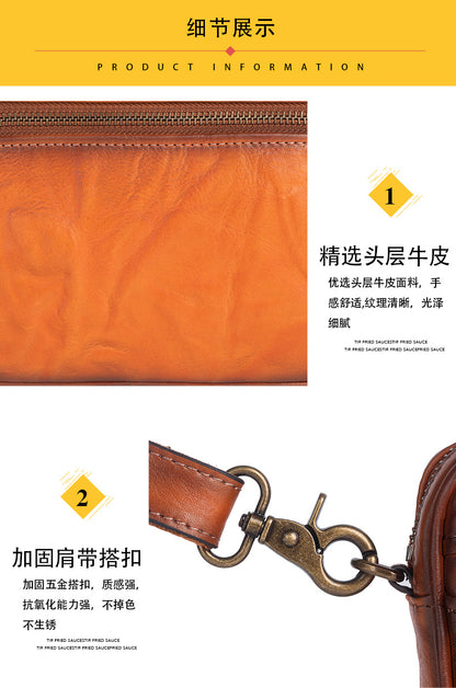 Men's Shoulder Bag Genuine Cowhide Leather Retro Crossbody Bag for Men 