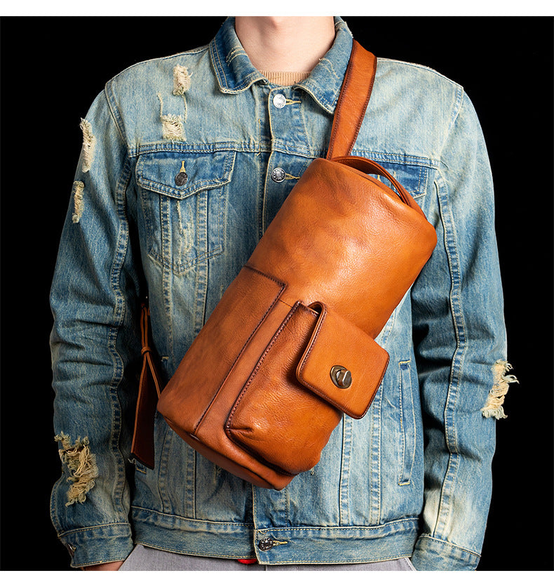 Men's bust bag Genuine cowhide leather retro fashion crossbody bag for men 