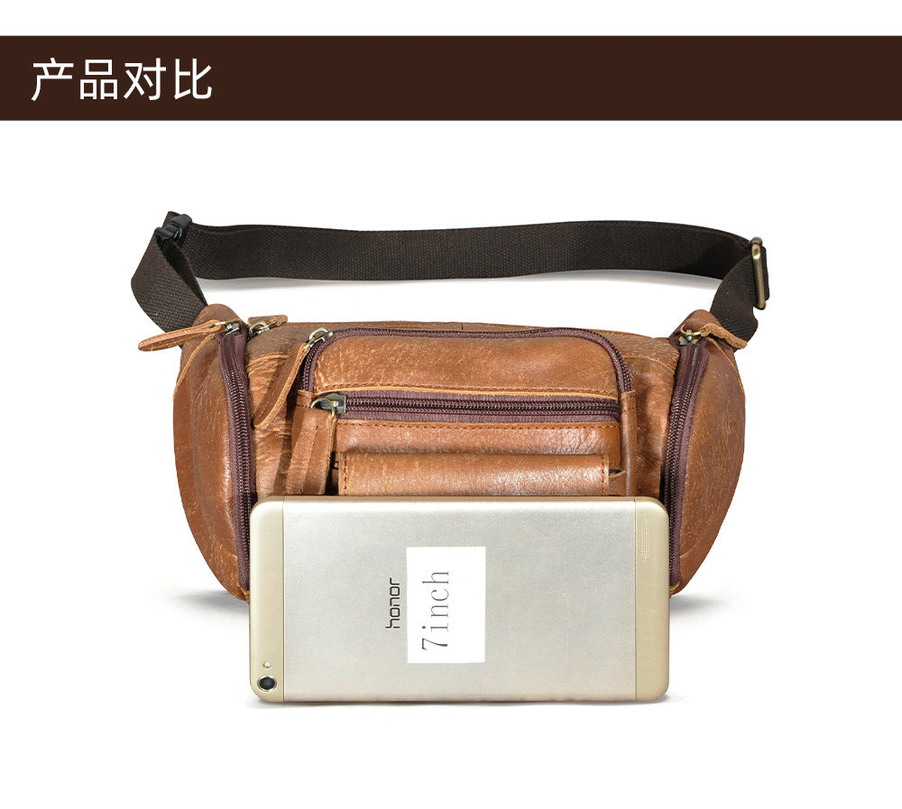 Men's waist pouch cowhide genuine leather fashion retro outdoor bust bag for men 