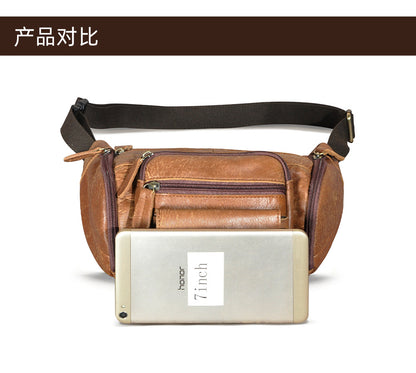 Men's waist pouch cowhide genuine leather fashion retro outdoor bust bag for men 