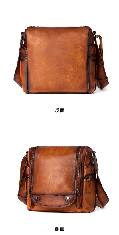 Men's Shoulder Bag Genuine Cowhide Leather Retro Casual Crossbody Bag for Men 