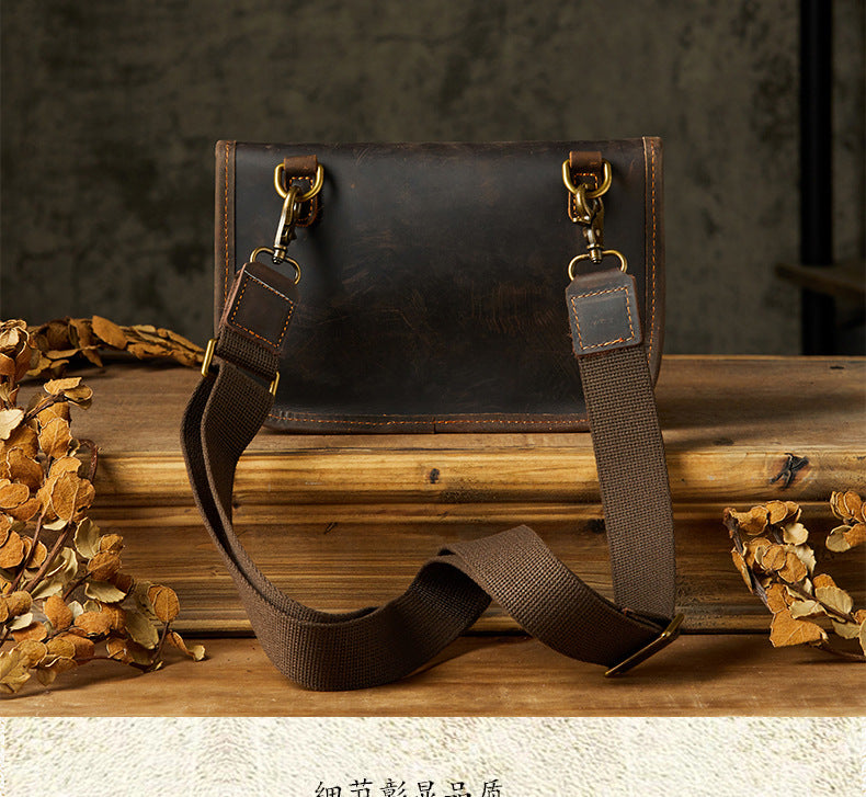 Men's Shoulder Bag Handmade Genuine Cowhide Leather Fashion Crossbody Bag for Men 