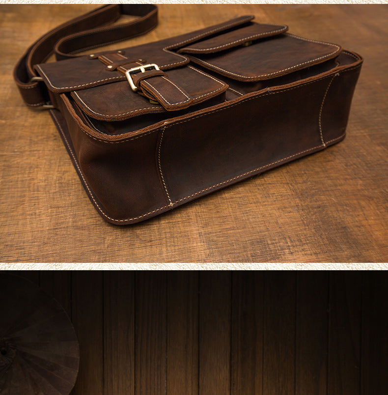 Men's Shoulder Bag Handcrafted Genuine Cowhide Leather Casual Unique Men's Messenger Bag Crossbody Bag 