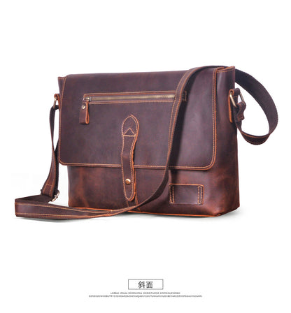 Men's Crossbody Bag Cowhide Genuine Leather Retro Men's Shoulder Bag 