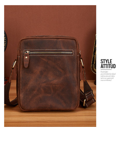 Men's Shoulder Bag Cowhide Genuine Leather Retro Travel Outdoor Crossbody Bag for Men 