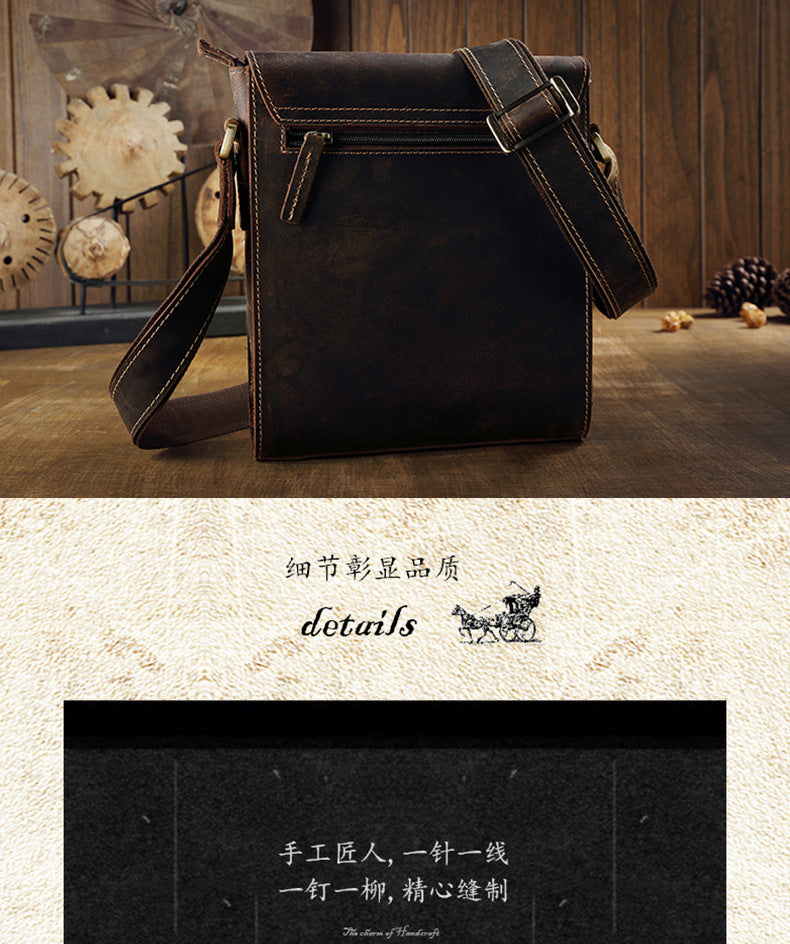 Men's Shoulder Bag Genuine Cowhide Leather Crazy Horse Original Simple Business Casual Fashion Crossbody Bag for Men 