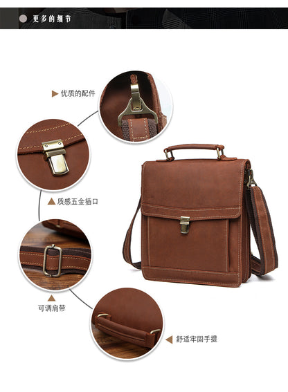 Men's Shoulder Bag Genuine Cowhide Leather Retro Briefcase Crossbody Bag for Men 