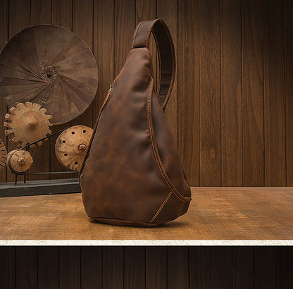 Men's Bust Bag Genuine Cowhide Leather Handmade Original Vintage Men's Shoulder Bag Crossbody Bag 