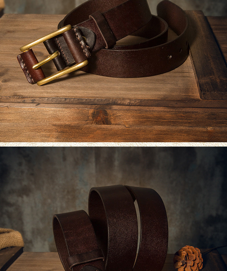 Men's Belt Handmade Cowhide Genuine Leather Copper Needle Buckle Casual Fashion Men's Belt 