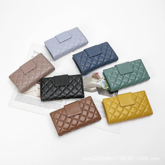 Women's short genuine leather wallet check wallet sheep leather wallet tri-fold cloth coin purse wallet women's wallet