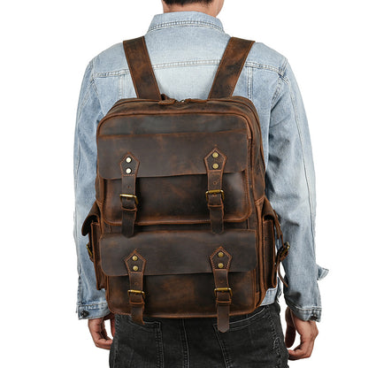 Men's backpack Cowhide genuine leather large capacity outdoor casual men's travel bag computer bag 