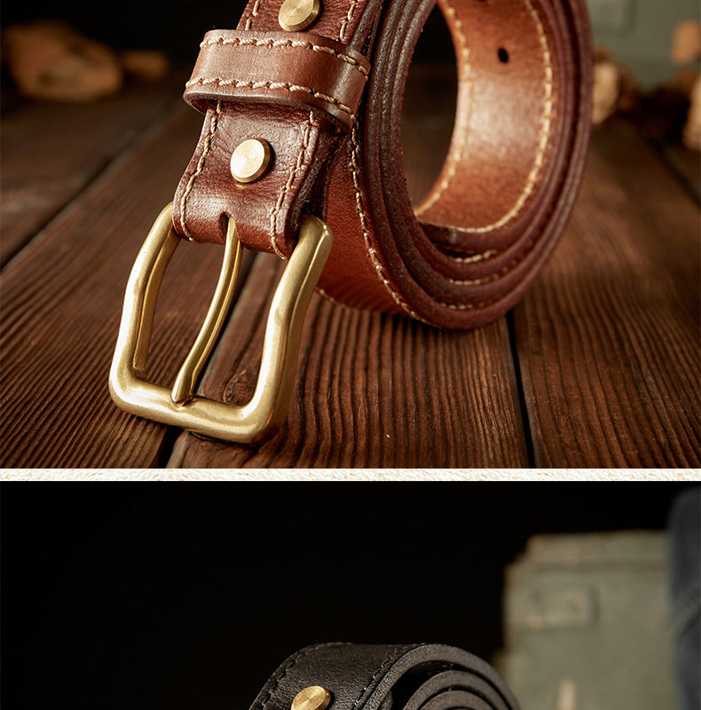 Men's Belt Handmade Cowhide Genuine Leather Needle Buckle Retro Casual Korean Fashion Men's Belt