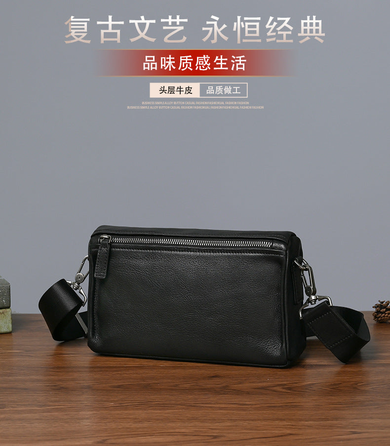 Men's Shoulder Bag Genuine Cowhide Leather Retro Casual Male Crossbody Bag 