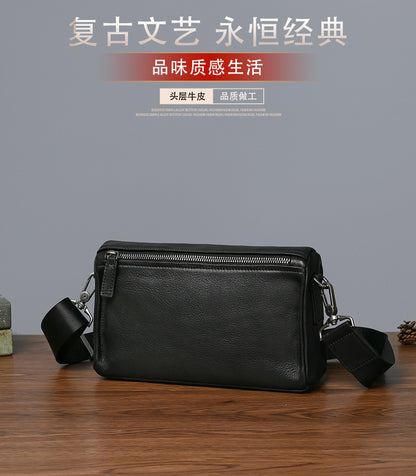 Men's Shoulder Bag Genuine Cowhide Leather Retro Casual Male Crossbody Bag 