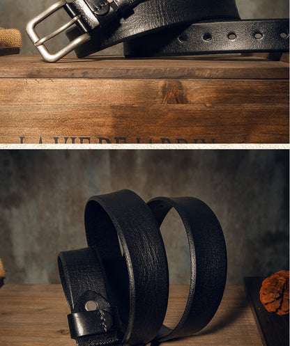 Men's Belt Genuine Cowhide Leather Handmade Needle Buckle Simple Casual Vintage Fashion Men's Belt 