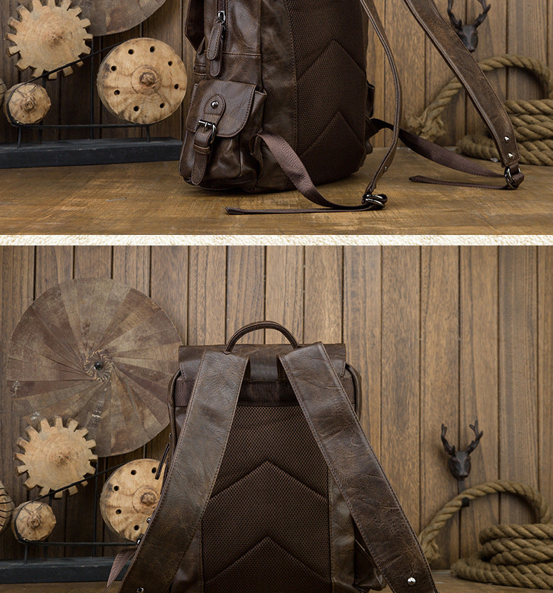 Men's backpack original design handmade cowhide genuine leather Korean fashion casual individuality school style bag for men 