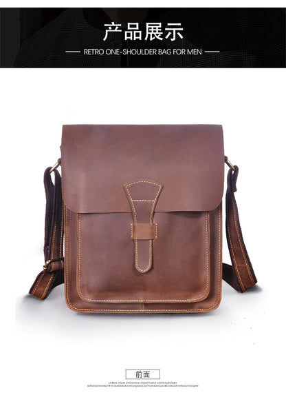 Men's Briefcase Genuine Cowhide Leather Crossbody Bag Retro Business Men Shoulder Bag Computer Bag 