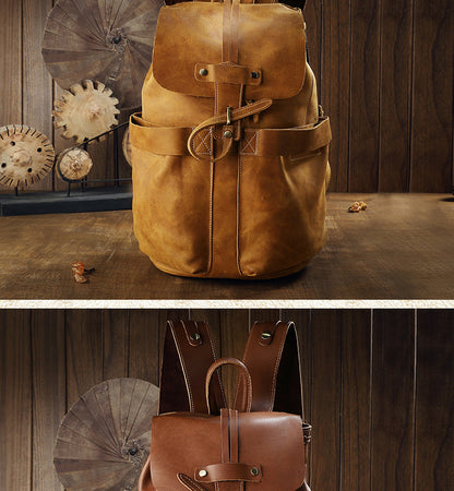 Men's Backpack Genuine Cowhide Leather Handmade Fashion Casual Travel Retro Crazy Horse Men's Bag 