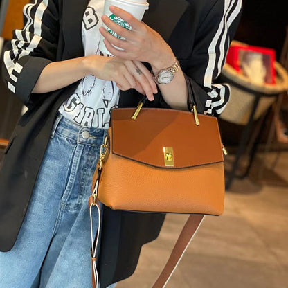 Genuine leather women's handbag Kelly bag that matches any temperament Casual Kelly bag Commuting OL shoulder bag.Pochette