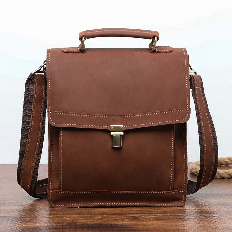 Men's Shoulder Bag Genuine Cowhide Leather Retro Briefcase Crossbody Bag for Men 