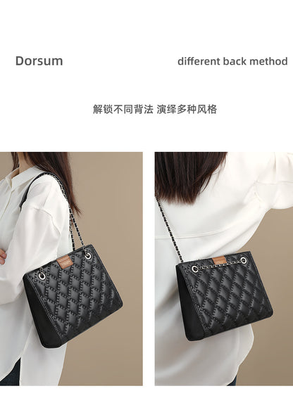 Women's bag Luxury genuine leather crossbody bag Chain bag Large capacity tote bag Plaid shoulder bag.Pochette