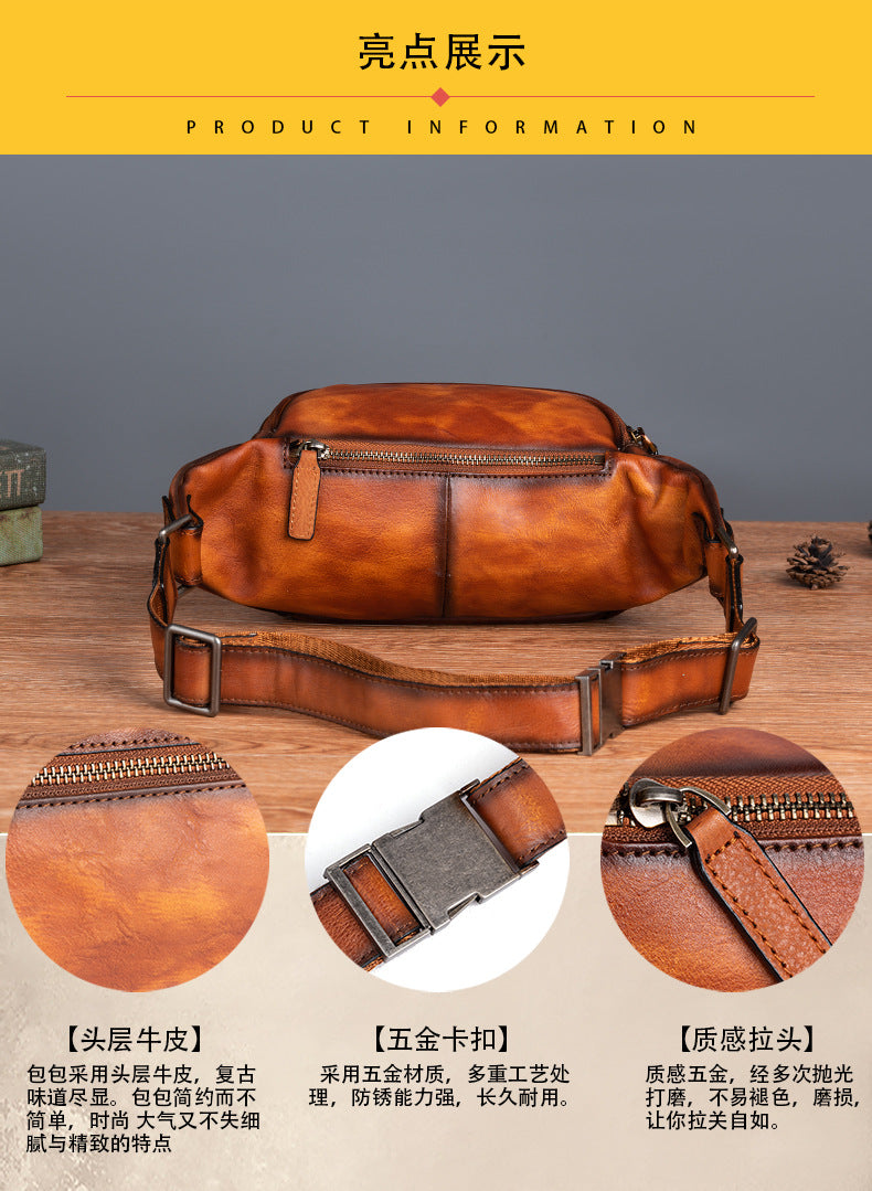 Men's Waist Pouch Cowhide Genuine Leather Retro Casual Men Bag 