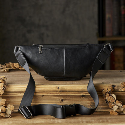 Men's Waist Pouch Handmade Cowhide Genuine Leather Sports Bust Bag Multifunctional Fashion Crossbody Bag for Men 