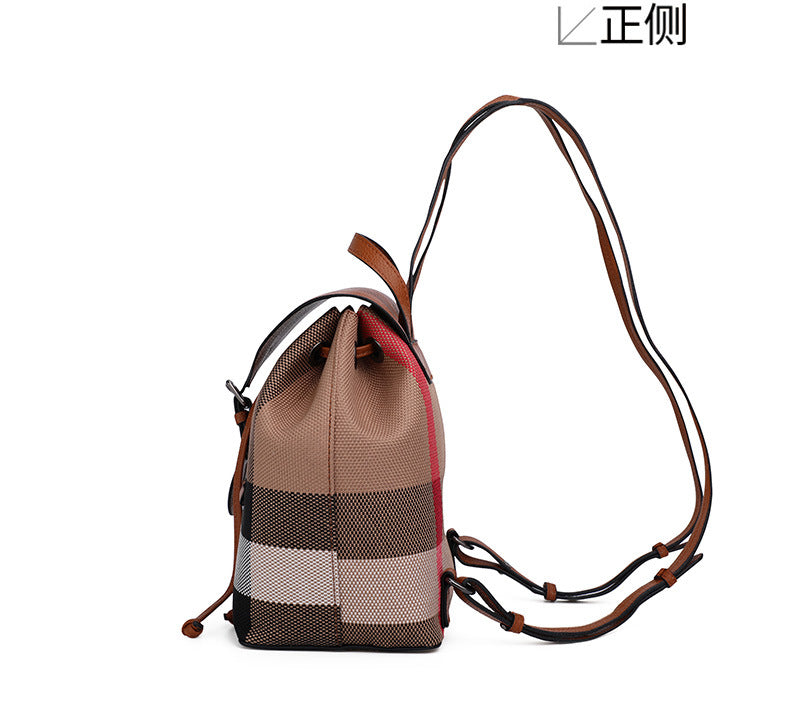 Ladies Pack Plaid Leather Tread Fashion Shoulder Bag Handbag Canvas Rucksack