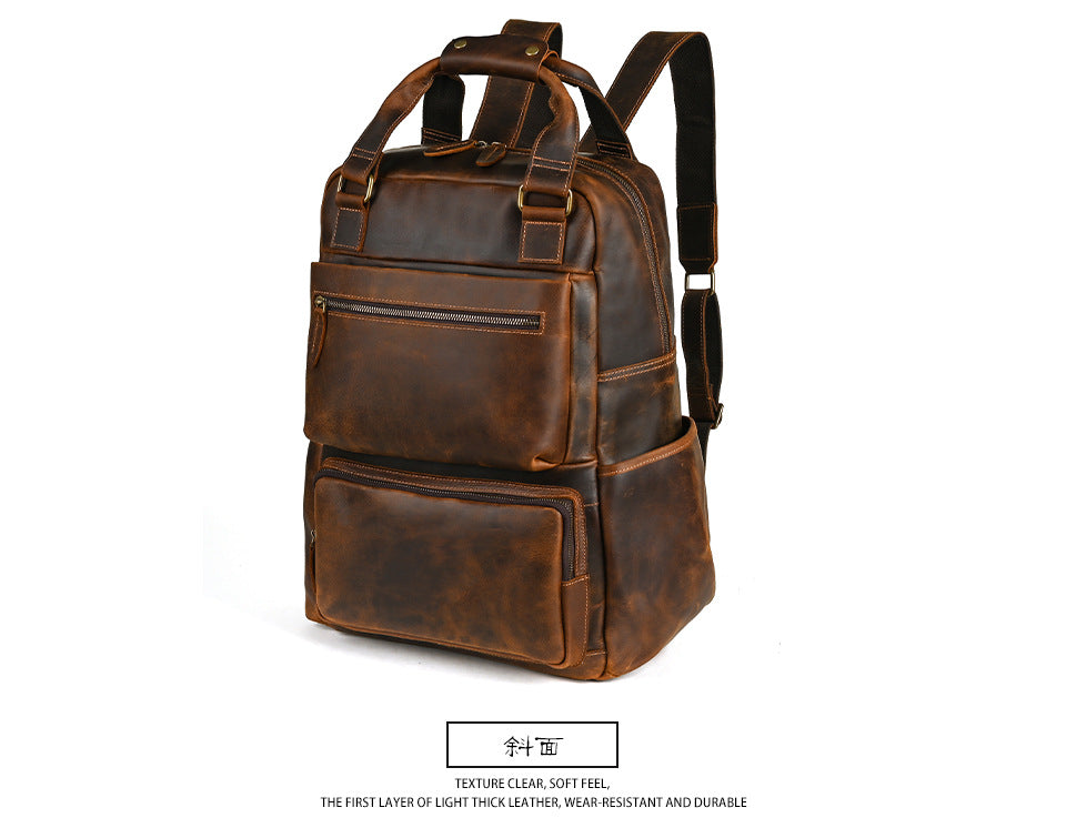 Men's backpack Cowhide genuine leather large capacity outdoor casual men's travel bag computer bag 