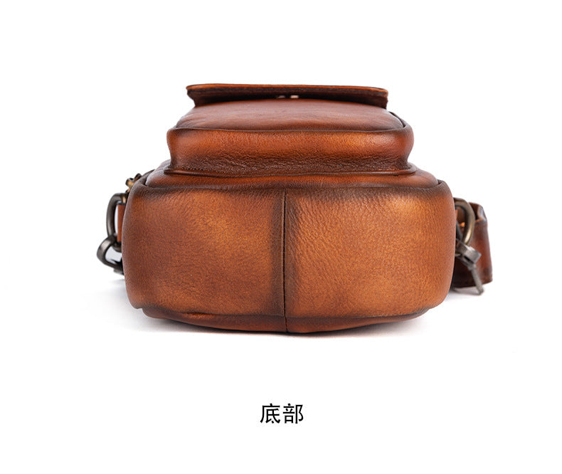 Men's Shoulder Bag Genuine Cowhide Leather Retro Casual Crossbody Bag for Men 