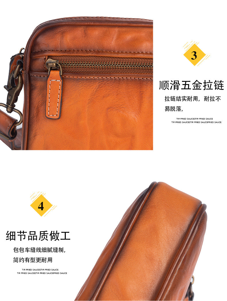 Men's Shoulder Bag Genuine Cowhide Leather Retro Crossbody Bag for Men 