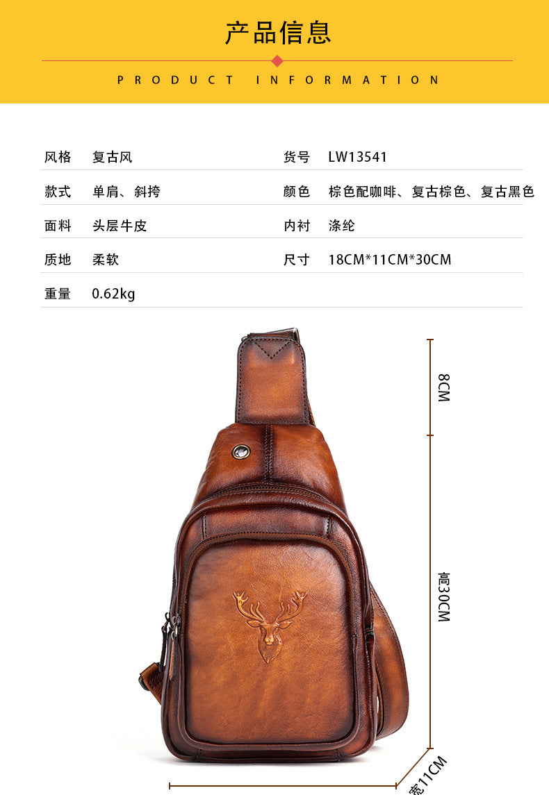 Men's bust bag Genuine cowhide leather retro casual crossbody bag for men 