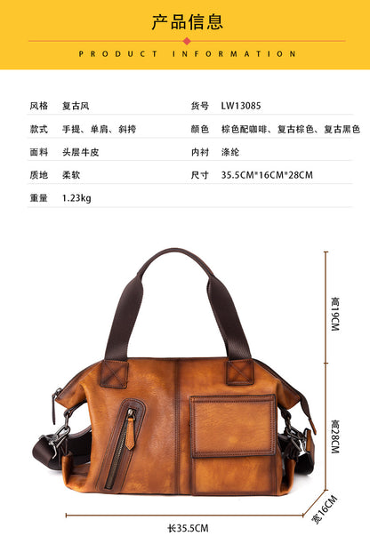 Men's Handbag Genuine Cowhide Leather Retro Casual Men Bag 