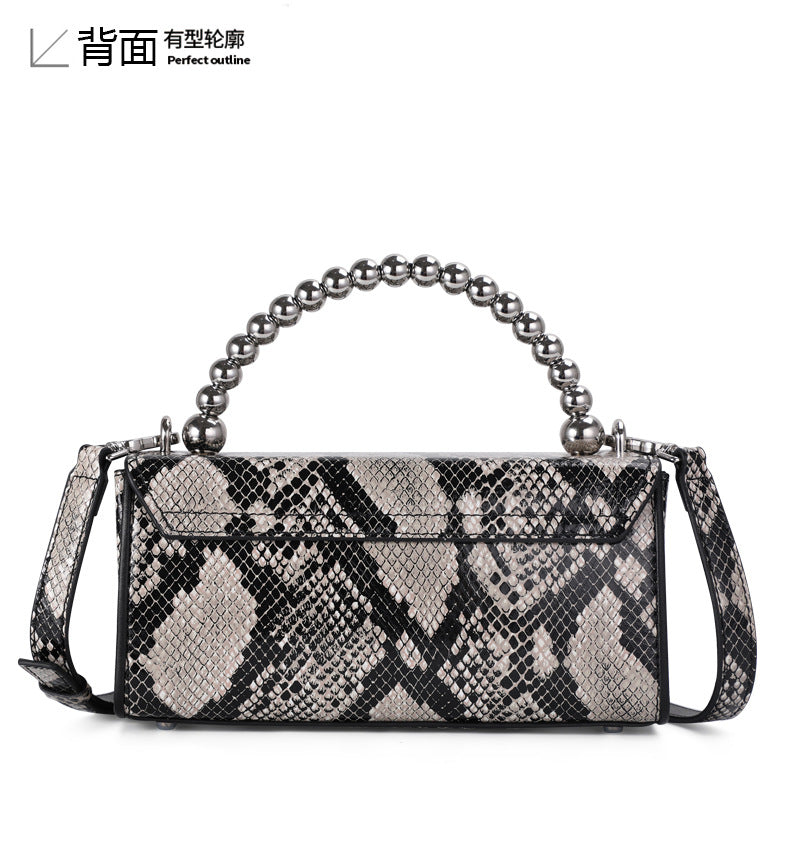 Genuine leather python pattern women's bag trend square bag pearl handbag retro shoulder bag. Pochette