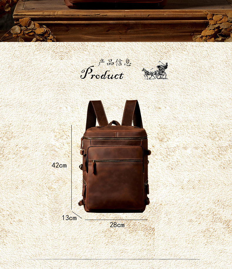 Men's Backpack Genuine Cowhide Leather Crazy Horse Handmade Large Capacity Casual Retro Fashion Travel Bag for Men 