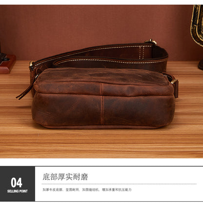 Men's Shoulder Bag Cowhide Genuine Leather Retro Travel Outdoor Crossbody Bag for Men 