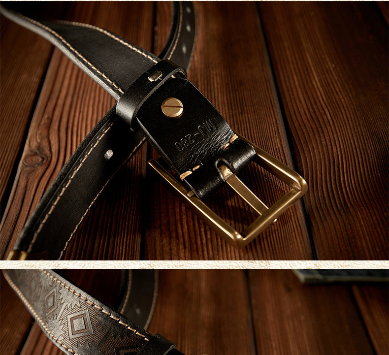 Men's Belt Cowhide Genuine Leather Vintage Handmade Double Sided Dual-use Needle Buckle Work Wear Jeans Fashion Belt for Men 