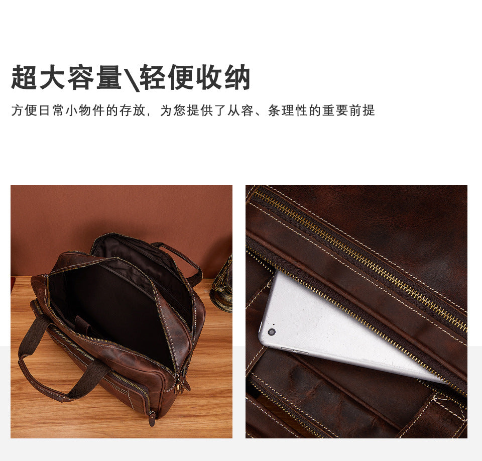 Men's Handbag Briefcase Cowhide Genuine Leather Retro Business Men Computer Bag 