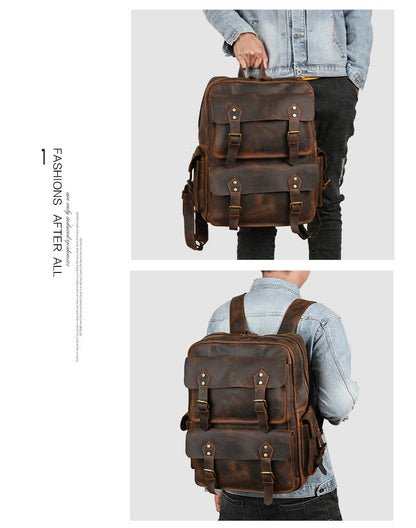 Men's backpack Cowhide genuine leather large capacity outdoor casual men's travel bag computer bag 