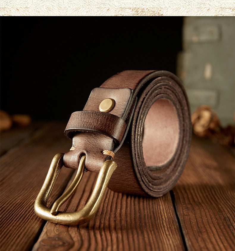 Men's Belt Genuine Cowhide Leather Handmade Copper Buckle Vintage Fashion Men's Belt