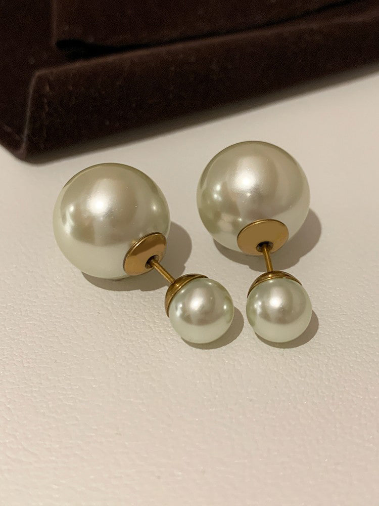 D pearl size double-sided pearl earrings women's luxury retro luxury earrings temperament earrings 