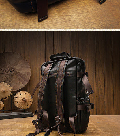 Men's backpack, handmade genuine cowhide leather travel bag, business casual fashion, unique computer bag 