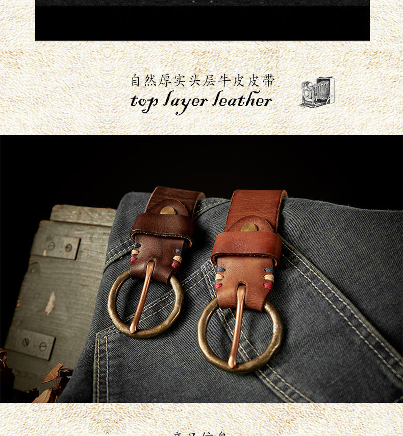 Men's belt handmade cowhide genuine leather retro copper needle buckle casual personality belt for men