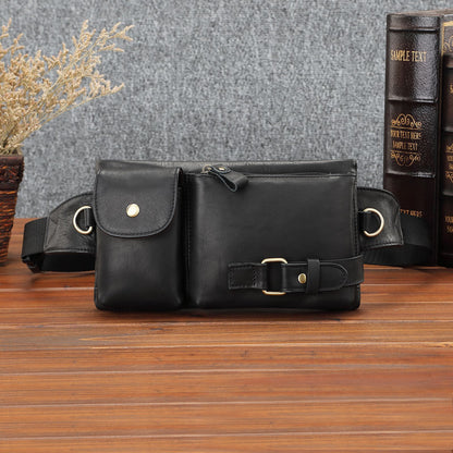 Men's Waist Pouch Cowhide Genuine Leather Korean Fashion Outdoor Sports Multifunctional Retro Men's Bag 